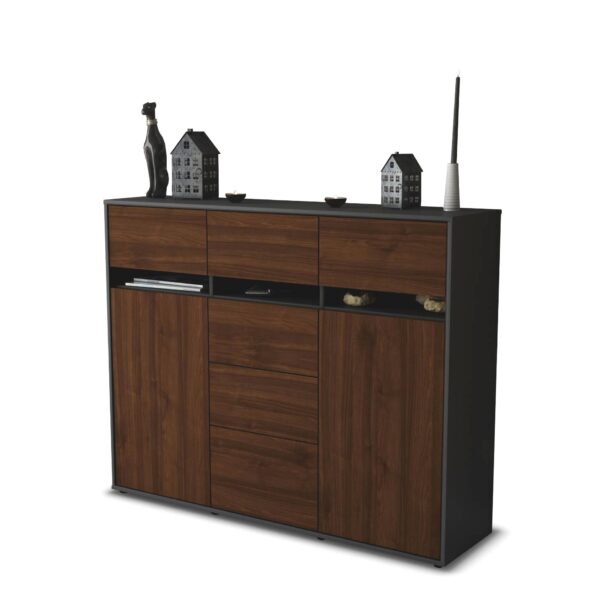 Highboard - Viviana - Design Holzdekor - Freistehend mit Push to Open 136 cm Anthrazit - Front Zeder  Bestellnummer:2030217550