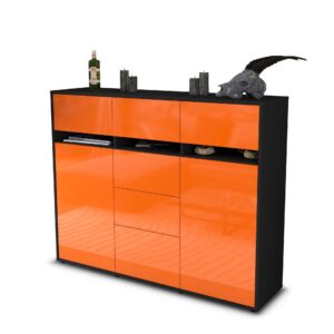 Highboard - Viviana - Design Hochglanz - Freistehend mit Push to Open 136 cm Anthrazit - Front Orange  Bestellnummer:2030217552