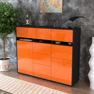 Highboard - Viviana - Design Hochglanz - Freistehend mit Push to Open 136 cm Anthrazit - Front Wei?  Bestellnummer:2030217554