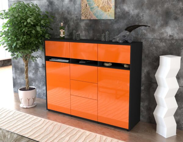 Highboard - Viviana - Design Hochglanz - Freistehend mit Push to Open 136 cm Anthrazit - Front Wei?  Bestellnummer:2030217554