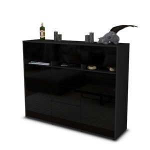 Highboard - Viviana - Design Hochglanz - Freistehend mit Push to Open 136 cm Anthrazit - Front Gr?n  Bestellnummer:2030217555