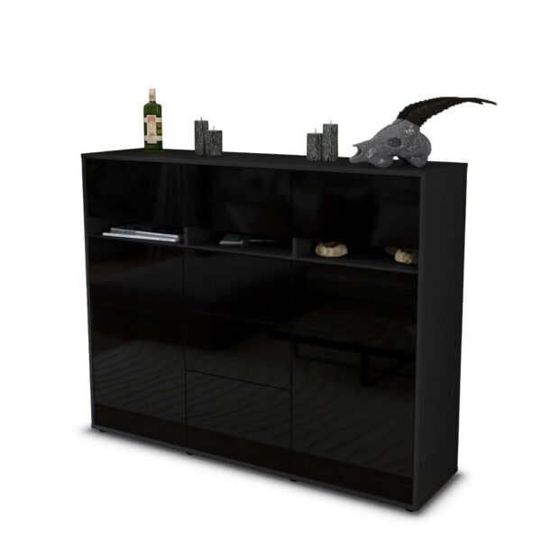 Highboard - Viviana - Design Hochglanz - Freistehend mit Push to Open 136 cm Anthrazit - Front Gr?n  Bestellnummer:2030217555