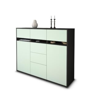 Highboard - Viviana - Design Farbakzent - Freistehend mit Push to Open 136 cm Anthrazit - Front Mint  Bestellnummer:2030217557