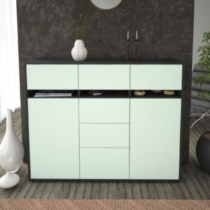 Highboard - Viviana - Design Farbakzent - Freistehend mit Push to Open 136 cm Anthrazit - Front Gelb  Bestellnummer:2030217558