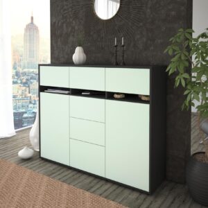 Highboard - Viviana - Design Farbakzent - Freistehend mit Push to Open 136 cm Anthrazit - Front Lila  Bestellnummer:2030217559