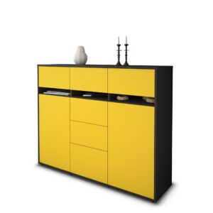 Highboard - Viviana - Design Farbakzent - Freistehend mit Push to Open 136 cm Anthrazit - Front T?rkis  Bestellnummer:2030217560