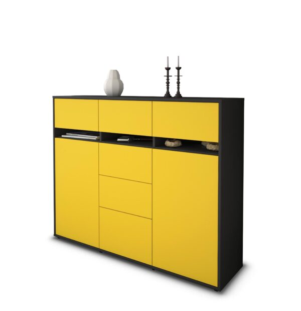 Highboard - Viviana - Design Farbakzent - Freistehend mit Push to Open 136 cm Anthrazit - Front T?rkis  Bestellnummer:2030217560