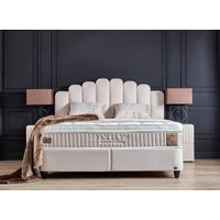 Boxspringbett Jazzlyn inklusive Matratzen Topper & Bettkasten Beige Luxus-Mikrofaser