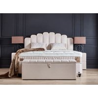 Boxspringbett Jazzlyn inklusive Matratzen Topper & Bettkasten Beige Luxus-Mikrofaser