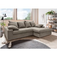 Ecksofa Avellino von Benformato: Stilvolles und komfortables Breitcord-Sofa mit losen Rückenkissen und beidseitiger Montageoption - erhältlich in Grau